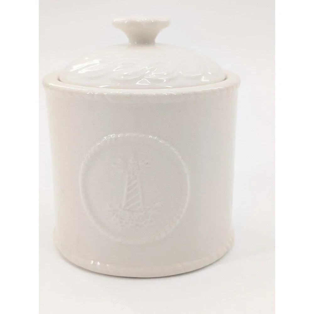 American Atelier at Home Nautical White Lighthouse Sugar Bowl Canister Stoneware